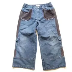 イオ センソユニコ ワイドデニム カーゴパンツ 異素材 クロップド丈 Lのサムネイル