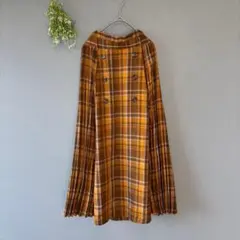 キューティーブロンド［M］上品レトロ◎横プリーツ◎チェック柄ロングフレアスカート