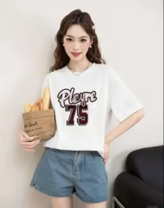 プリントTシャツ バックプリント半袖Tシャツ　ホワイト　M