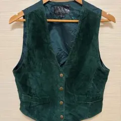 スエードレザーベスト（S）ダークグリーン 中国製 ヴィンテージ感