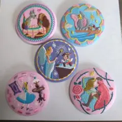 ​【希少】ディズニー 刺繍 くるみボタン ブローチ バッジ 5個セット