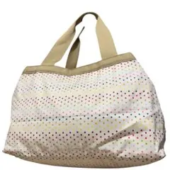 美品✨レスポートサック　トートバッグ　ドット柄　ナイロン　ベージュ　肩掛け　3層