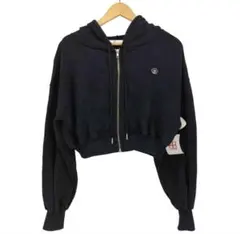 SLY ジップアップ ロゴ パーカー クロップド フードパーカー 黒