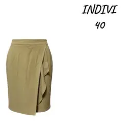 INDIVI インディヴィ ラップスカート ひざ丈 ベージュ サイズ40