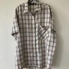 チェック柄 半袖ロングシャツ ベージュ・黒のサムネイル