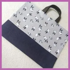 犬グレー　レッスンバッグ　絵本袋　入園入学　ハンドメイド