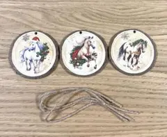 馬柄 クリスマスオーナメント 3個セット X'mas 飾り 木製 A