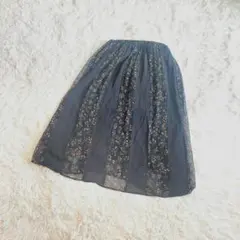 COMME CA シアー切り替えストライプフラワープリント フレアスカート7