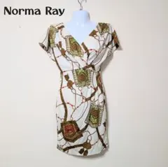 ノーマレイ 総柄 カシュクールワンピース ヴィンテージ 鎖 紐　スカーフ柄