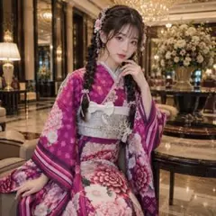 振袖フルセット(7点)成人式 結婚式 古典柄・駒刺繍・刺繍・鴛鴦・菊