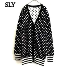 【SLY/スライ】ロングカーディガン ドット柄 モノクロ コットン M