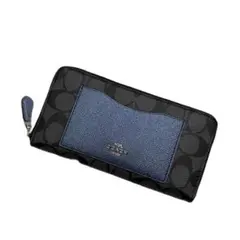 COACHコーチデニムレザーミッドナイトブルーzip長財布 - メルカリ