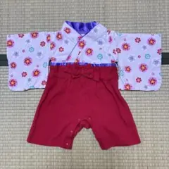 ベビー 袴風 ロンパース 花柄 桃色 赤 袴ロンパース　着物　お祝い　70〜80