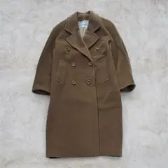 ロングコート カシミア混 ウール100% ブラウン ダブル 裏地汚れあり