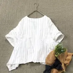 美品　ヌキテパ　バックリボンストライプブラウス　前後着用のサムネイル