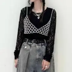 jeanasis ジーナシス ヴィンテージレースLS TEE ブラック