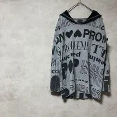 リアルウォッシュ　パーカー　黒　ハート　総柄　個性的　大きいサイズ　フード　長袖