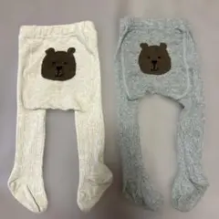 babyGAP くまタイツ　アイボリーグレー2セット　0-12