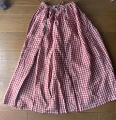 美品jujudhauリネンギンガムチェックロングスカート/赤のサムネイル