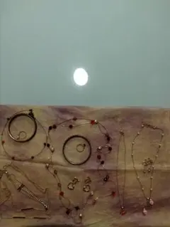 ビーズとチェーンのネックレス、ブレスレット、イヤリング、リングセット