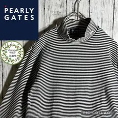 Pearly Gates シャツ　モックネック　ボーダー　刺繍ロゴ　M 白　黒