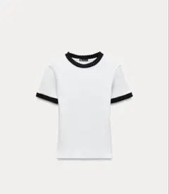 Zara ホワイト　トップス　コントラストビジュートリム Tシャツ