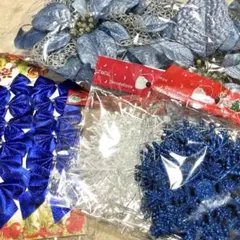 クリスマスツリー　オーナメント　飾り　4種　セット　まとめ売り　青　ブルー　白