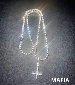 シルバー クロステニスチェーン ネックレス 十字架 グリッター iced out