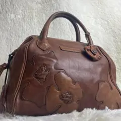 IBIZA イビサ ハンドバッグ レザー フラワー ローズ ブラウン