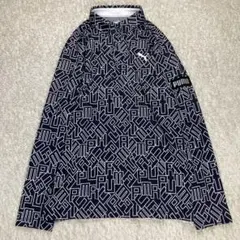 プーマゴルフ 長袖 ポロシャツ M 紺 白 総柄 ロゴ ボタンダウン ストレッチ