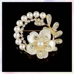 帯留め ブローチ ゴールド パール 桜 ビジュー 華やか 入学式 卒業式 上品