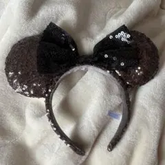 ディズニー ミニー スパンコール カチューシャ チャコール ブラウン ブラック