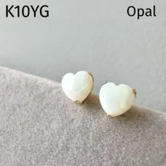 K10YG スモーキークォーツ 天然石 イエローゴールド ハートピアス 