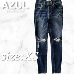 AZUL BY MOUSSY クラッシュスキニーデニム XS 裾カットオフ