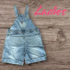 【美品】レディースデニムオーバーオール　オールインワン　サロペット　ショート丈