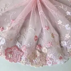 ピンク系可愛い3種のお花刺繍チュールレース　1m　N-301