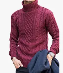 お買い得！オシャレなタートルネック ニット2枚組！NAVY WINE