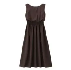 GU ウエストギャザーロングワンピース ノースリーブ ダークブラウン Sサイズ