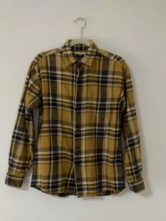 フランネルシャツ S マスタード・ネイビー・ホワイトチェック