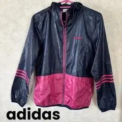 adidas アディダス ウィンドブレーカー アウター (S)ネイビー/ピンク