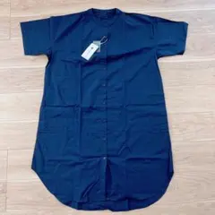 シャツワンピース　レディース　立ち襟　前開き　ワンピース　ロングワンピース　半袖