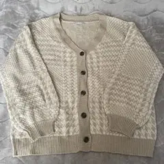 efforia ベージュ チェック柄 ニットカーディガン L