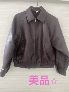GU フェイクレザーハリントンジャケット　wine Sサイズのサムネイル