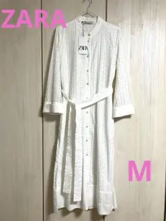 新品★ZARAザラ カットワークレースワンピ(M)紐ベルト付