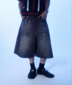 【a2o】クリスタルストーンデニムショーツ　L あおば着用
