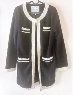 ノーカラージャケット M 黒白 ツイード