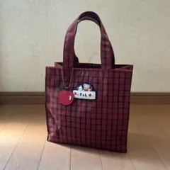 ファミリア　familiar チェック柄トートバッグ 赤　中古品