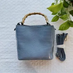 【美品】ライトブルー ハンドバッグ バンブーハンドル　しまむら　ストラップのサムネイル