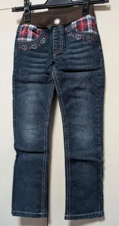 ダークブルー 長ズボン 100cm ハート刺繍