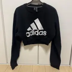 adidas クロップドスウェット L ブラック